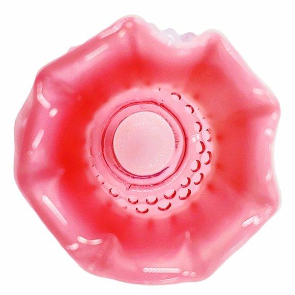 Fenton Hobnail Mini Vase Cranberry to White & Pink Opalescent Ruffled Top VTG - Picture 2 of 5